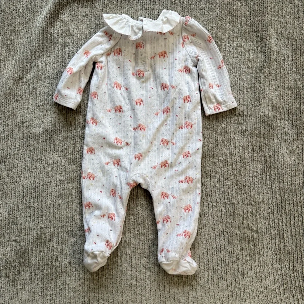 Janie and Jack Baby Girl Elephant Footed Sleeper 3–6 Months Ruffle‎ Collar